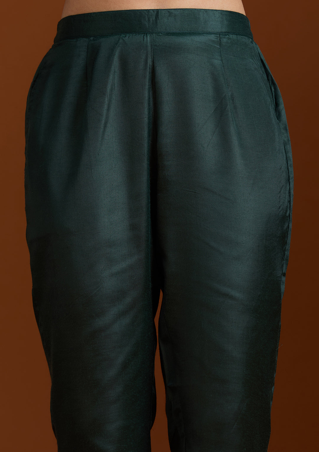 Bottle Green Organza Threadwork Straight Kurta With Pant Regular And Dupatta
