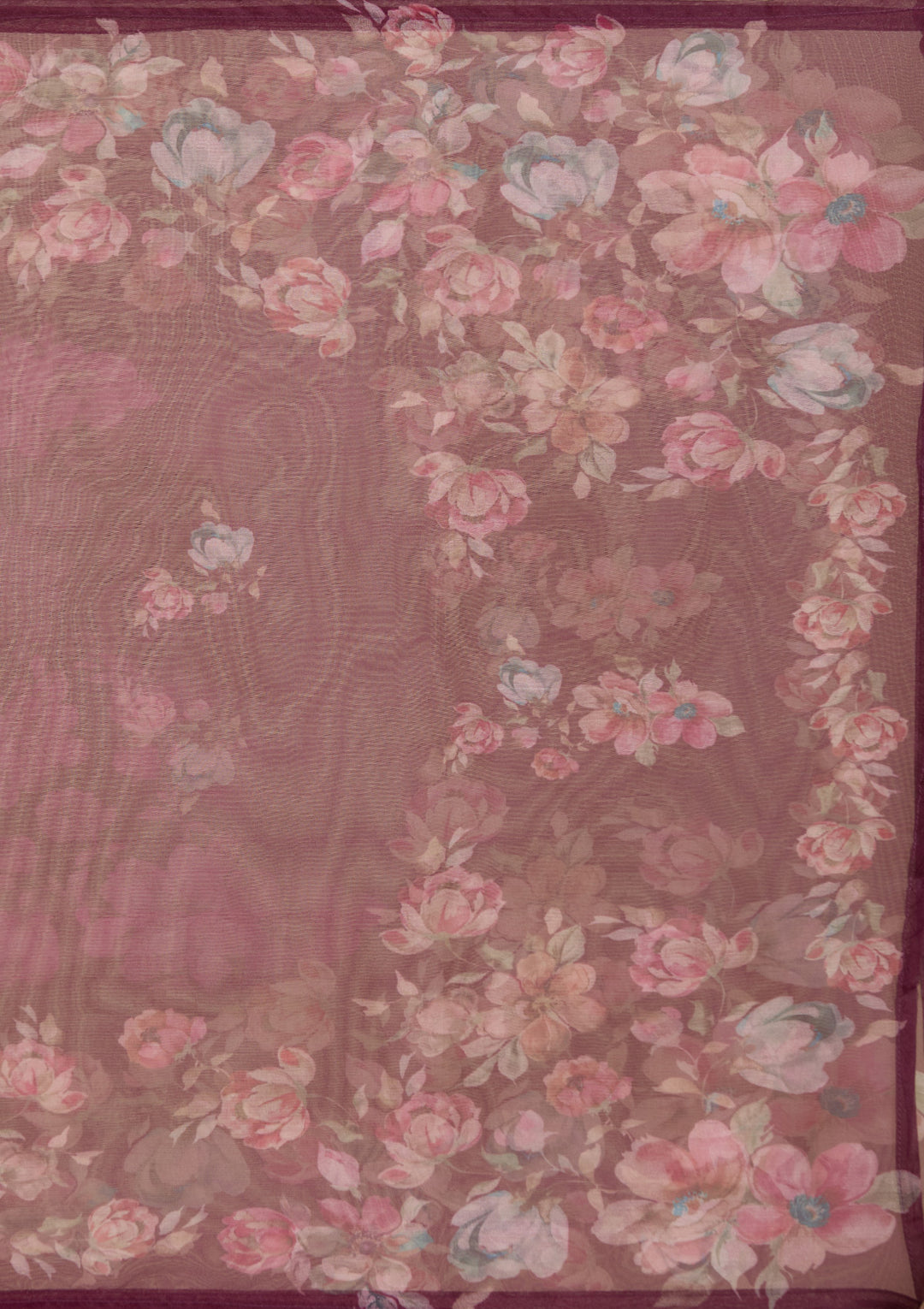 Wine Organza Threadwork Straight Kurta With Regular Pant And Dupatta