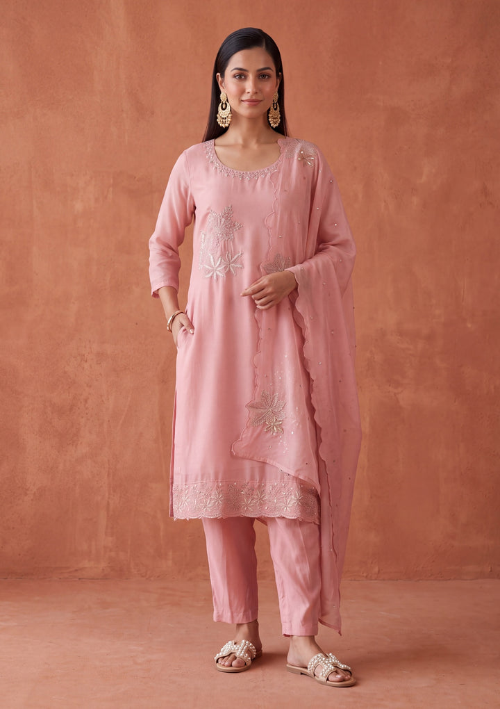 Light Lavender Mirrorwork Tissue Readymade Salwar Suit