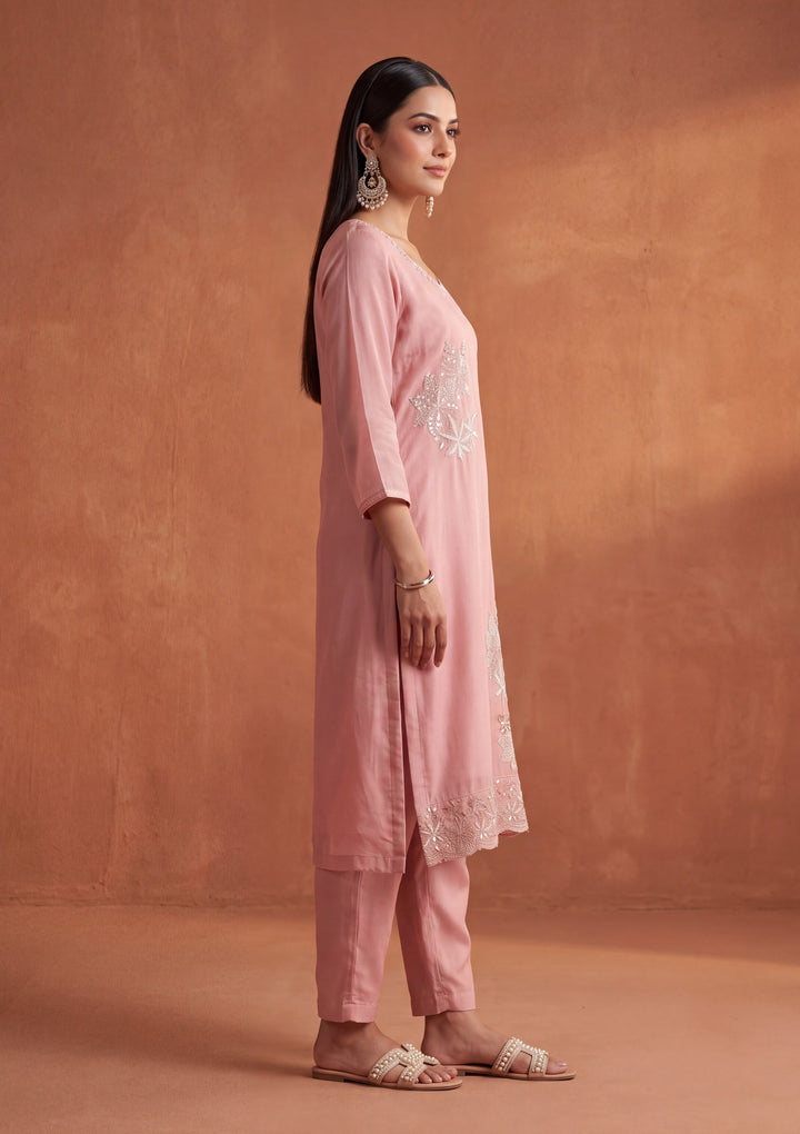 Light Lavender Mirrorwork Tissue Readymade Salwar Suit