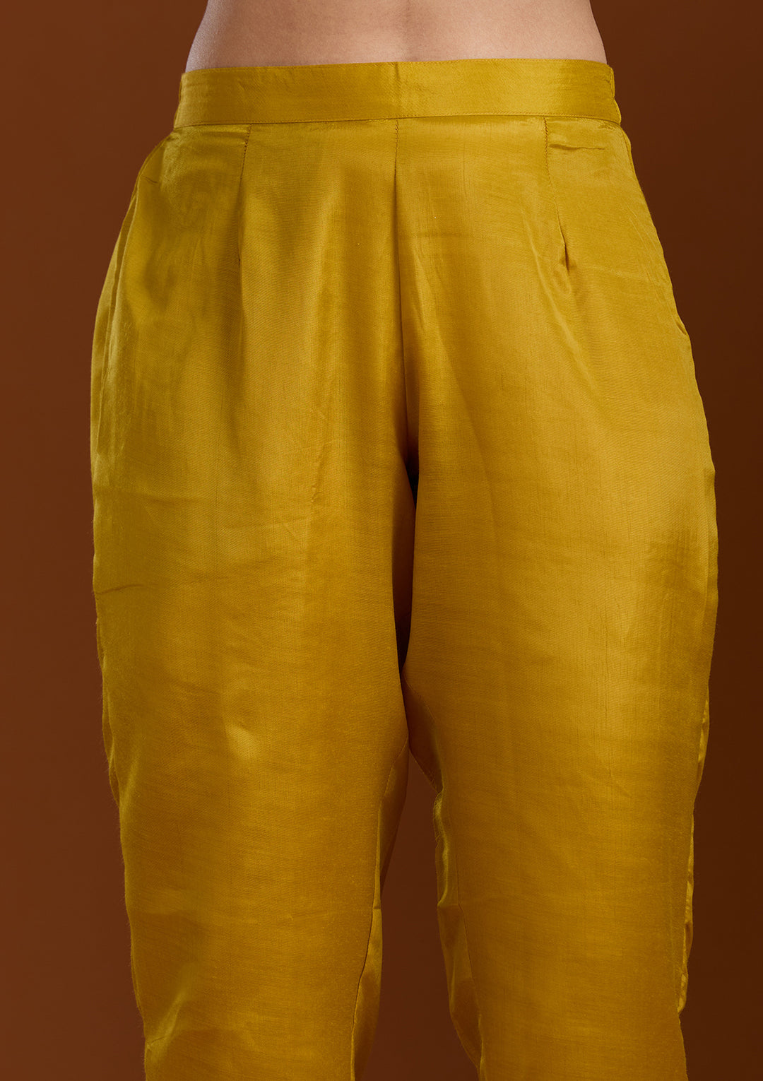 Mustard Yellow Organza Silver Zariwork Straight Kurta With Pant Regular And Dupatta