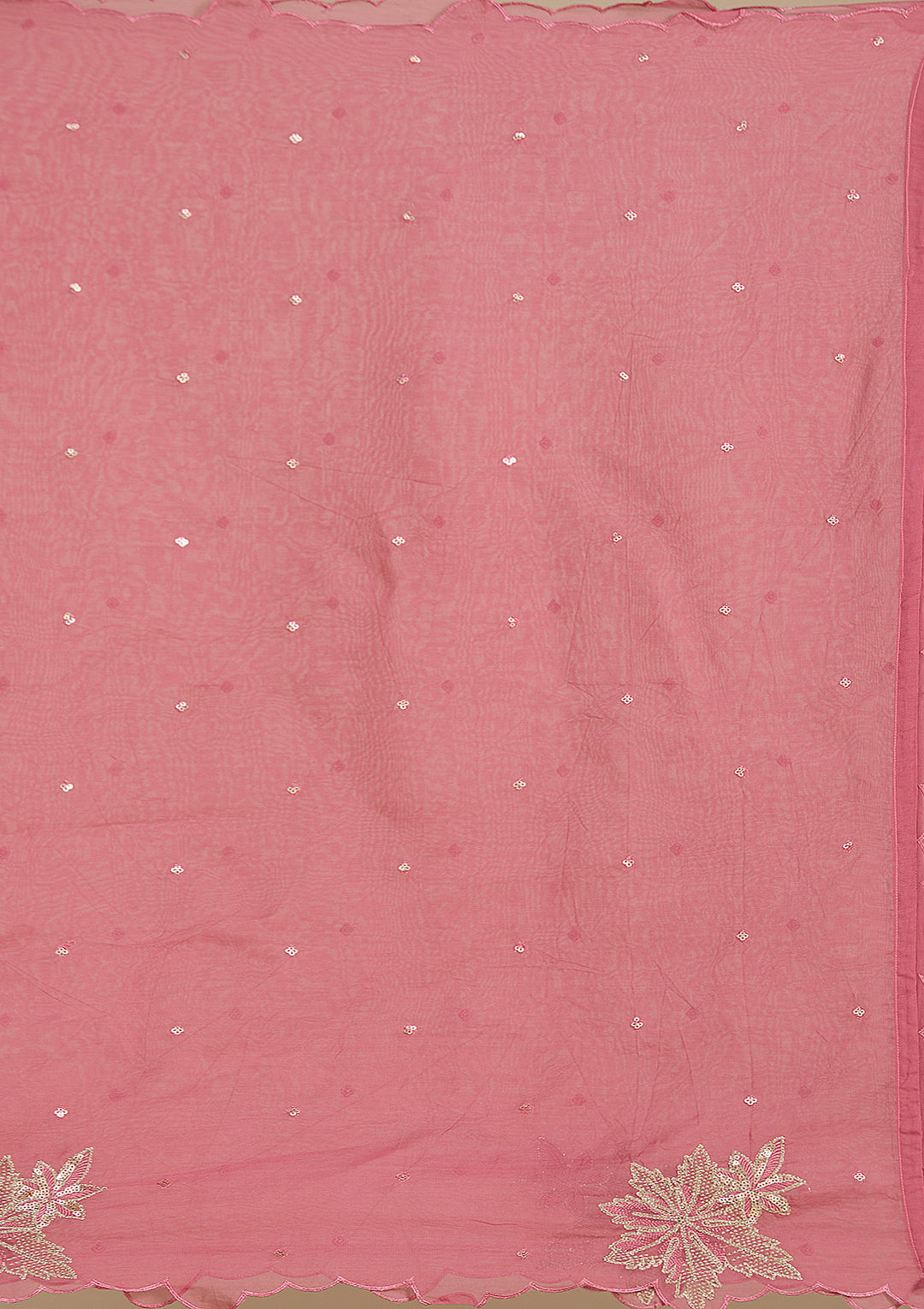 Peach Organza Silver Zariwork Straight Kurta With Pant Regular And Dupatta