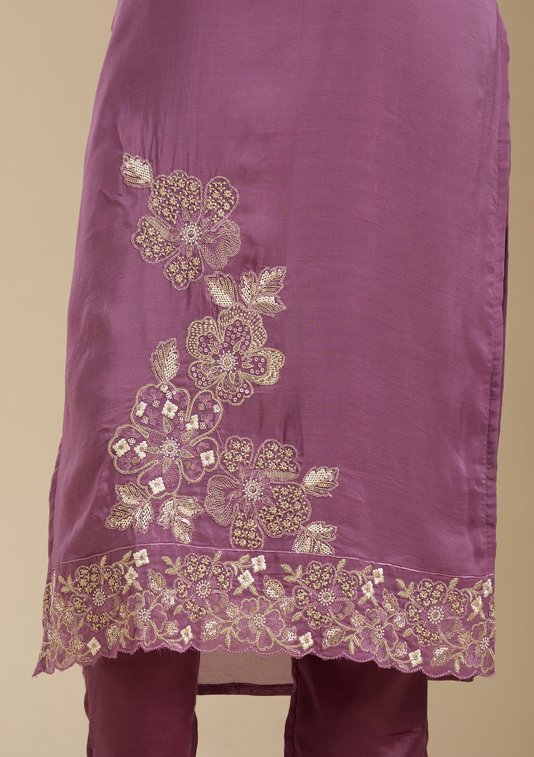 Purple Organza Silver Zariwork Straight Kurta With Pant Regular And Dupatta