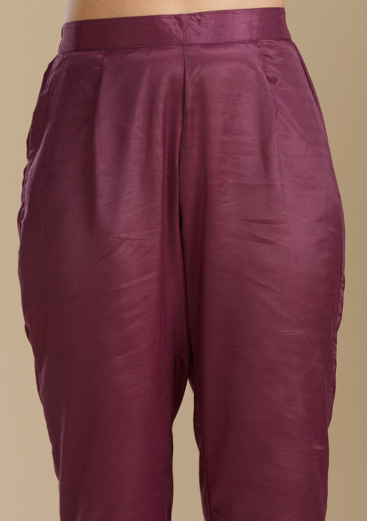 Purple Organza Silver Zariwork Straight Kurta With Pant Regular And Dupatta