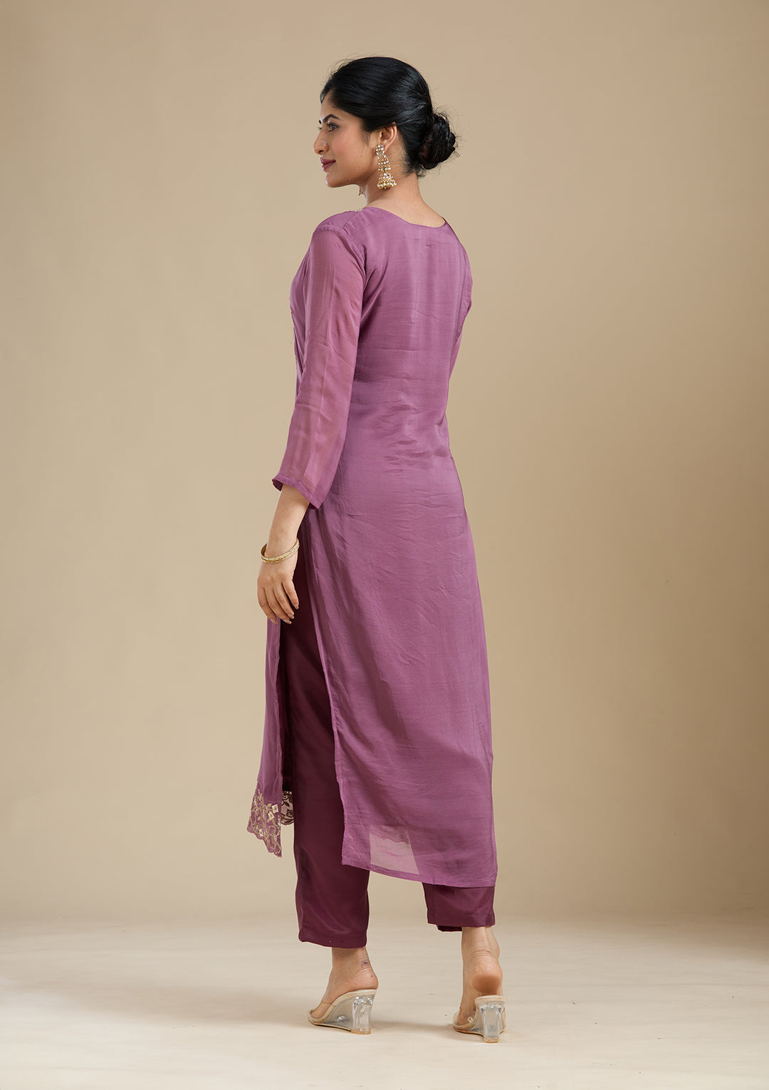 Purple Organza Silver Zariwork Straight Kurta With Pant Regular And Dupatta