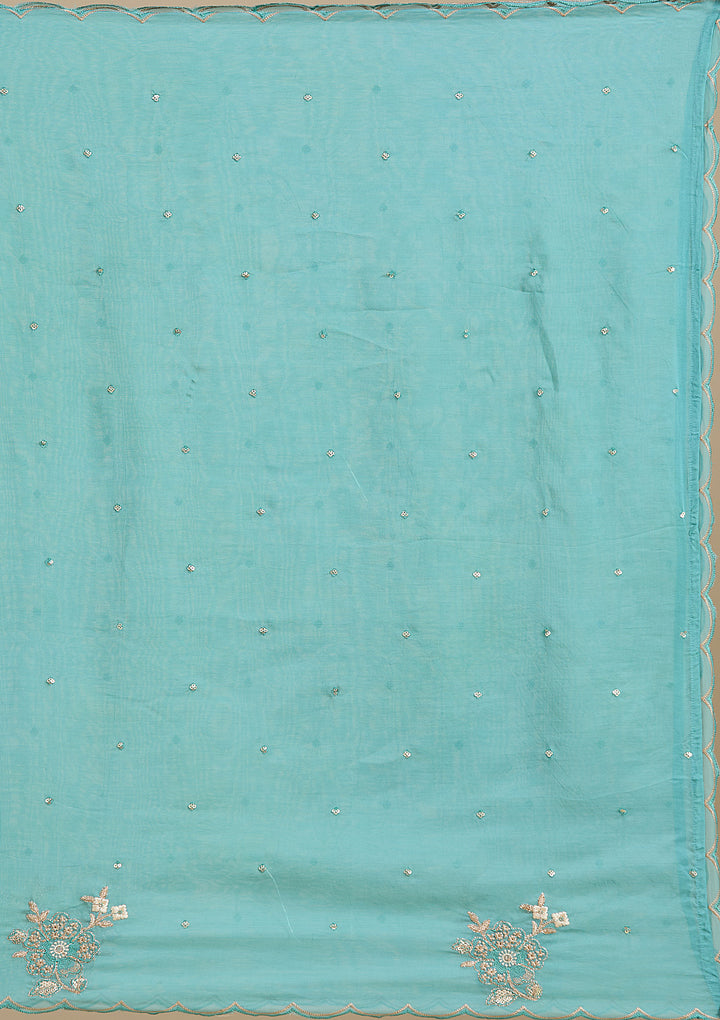 Sea Green Organza Silver Zariwork Straight Kurta With Pant Regular And Dupatta