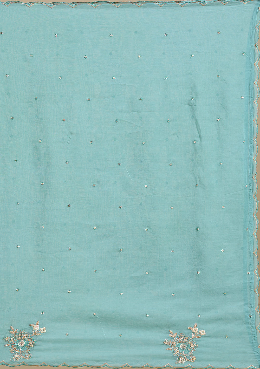 Sea Green Organza Silver Zariwork Straight Kurta With Pant Regular And Dupatta