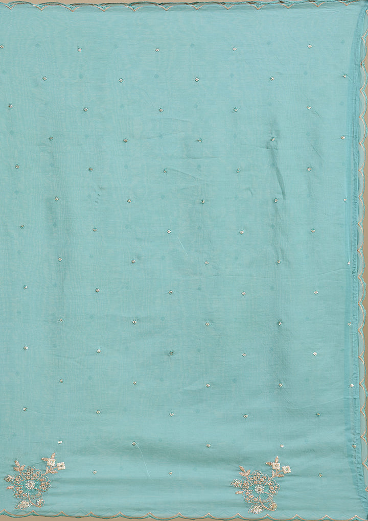 Sea Green Organza Silver Zariwork Straight Kurta With Pant Regular And Dupatta