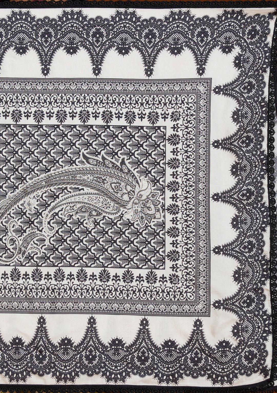 Off White Printed Crepe Readymade Salwar Suit