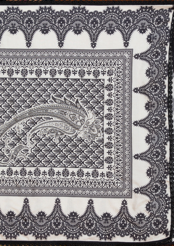 Off White Printed Crepe Readymade Salwar Suit