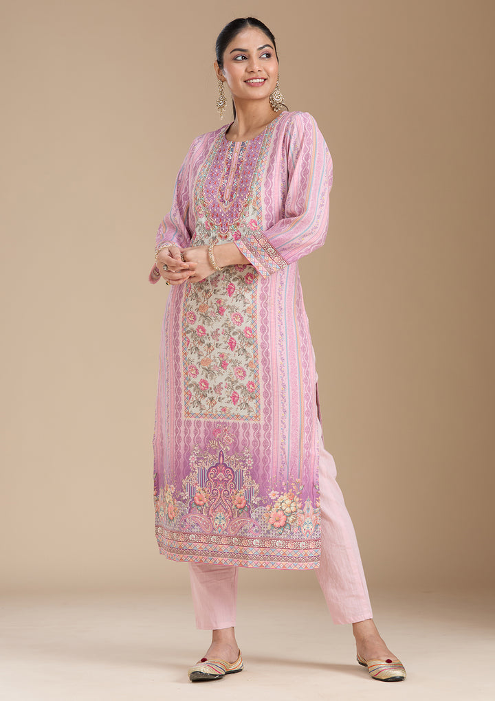 Lavender Printed Crepe Readymade Salwar Suit