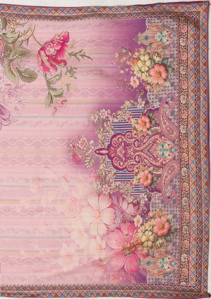 Lavender Multi Crepe Floral Printed Straight Kurta With Pant Regular And Dupatta