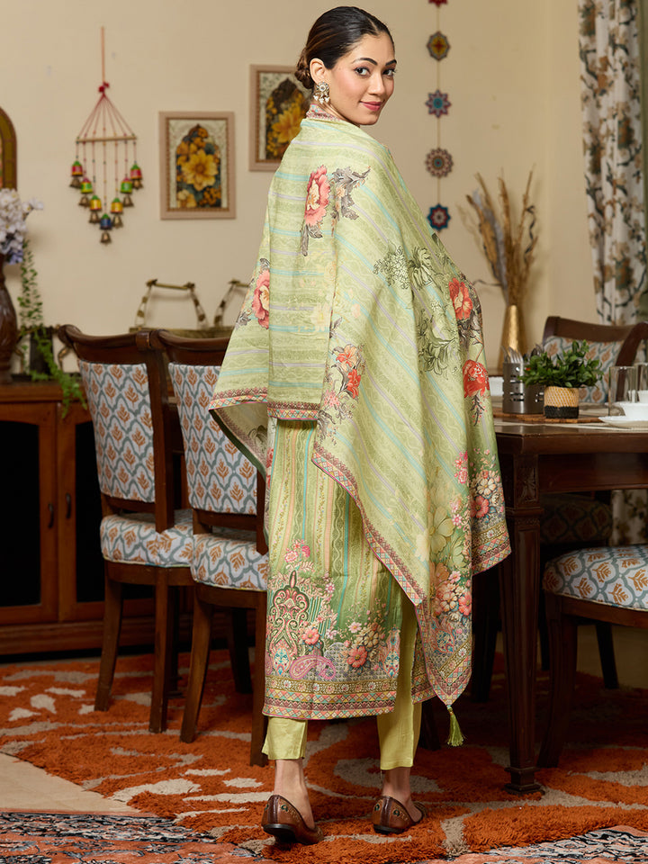 Pista Green Printed Crepe Readymade Salwar Suit