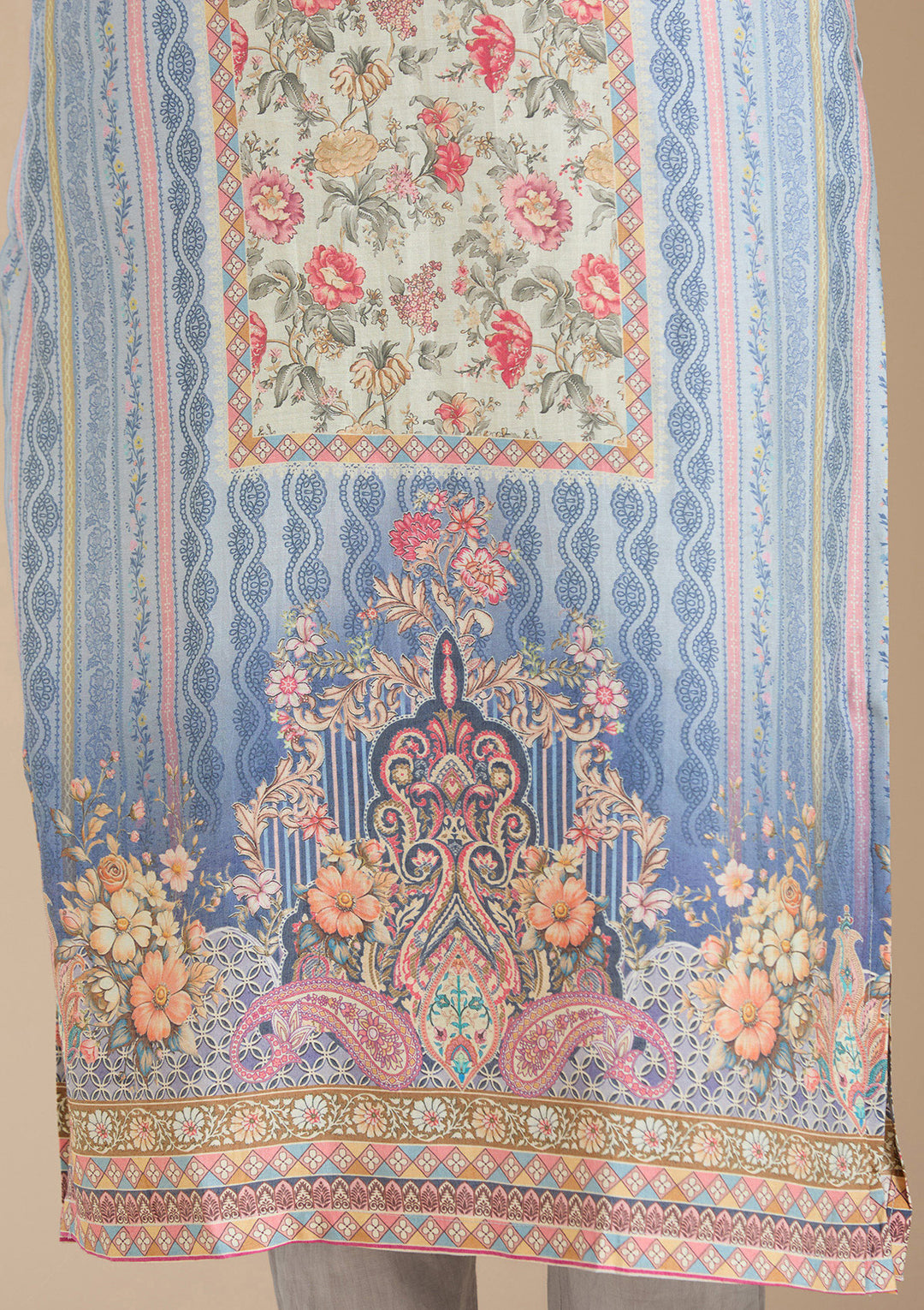 Sky Blue Printed Crepe Readymade Salwar Suit