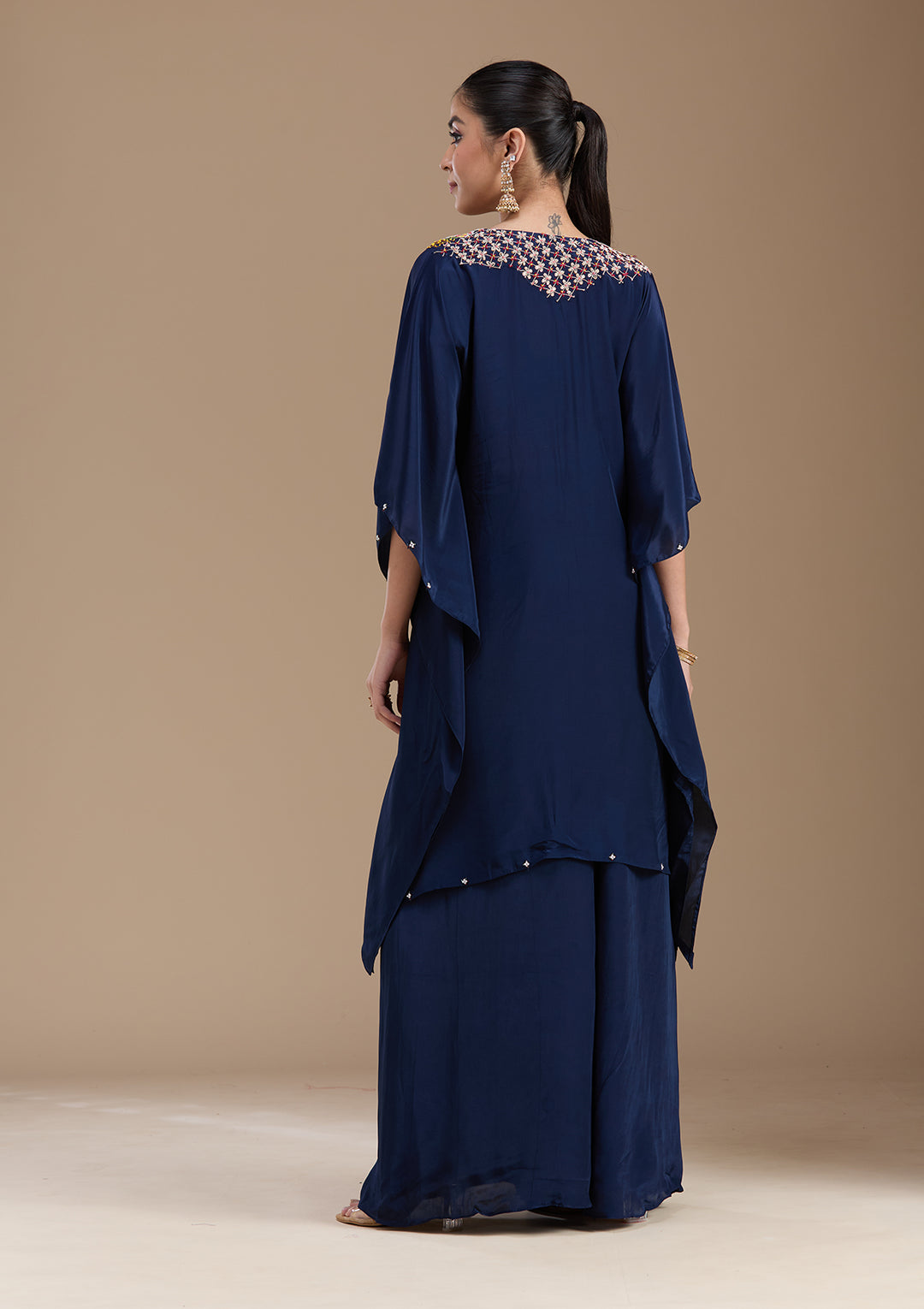 Navy Blue Threadwork Art Silk Readymade Salwar Suit