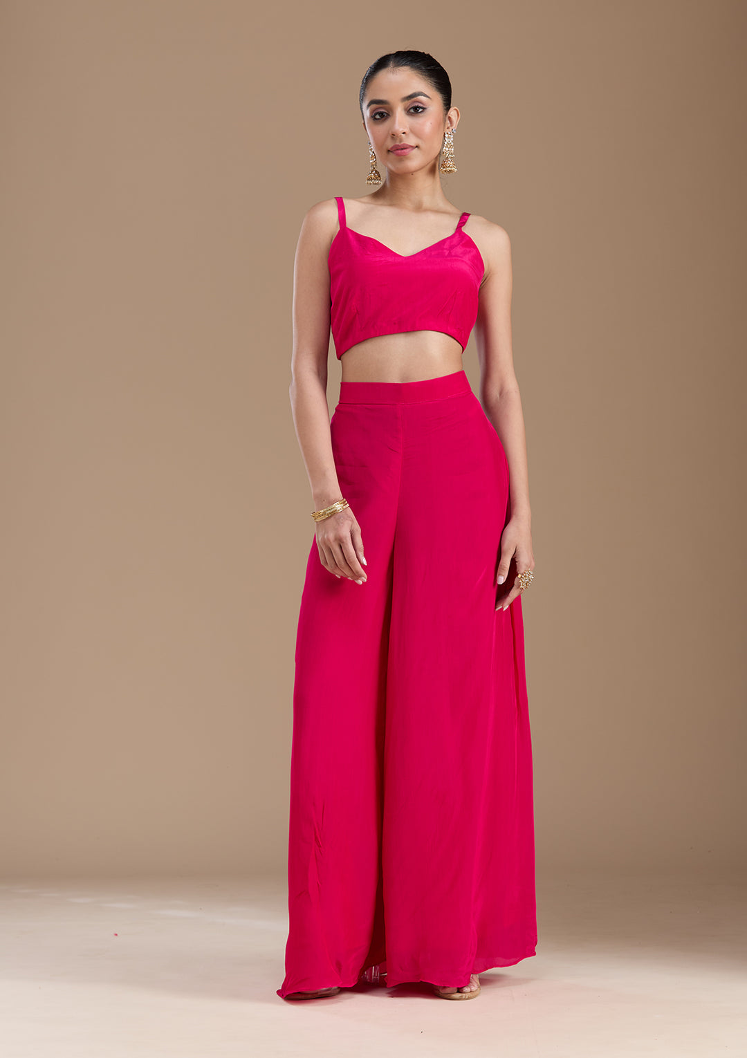 Rani Pink Threadwork Art Silk Readymade Salwar Suit