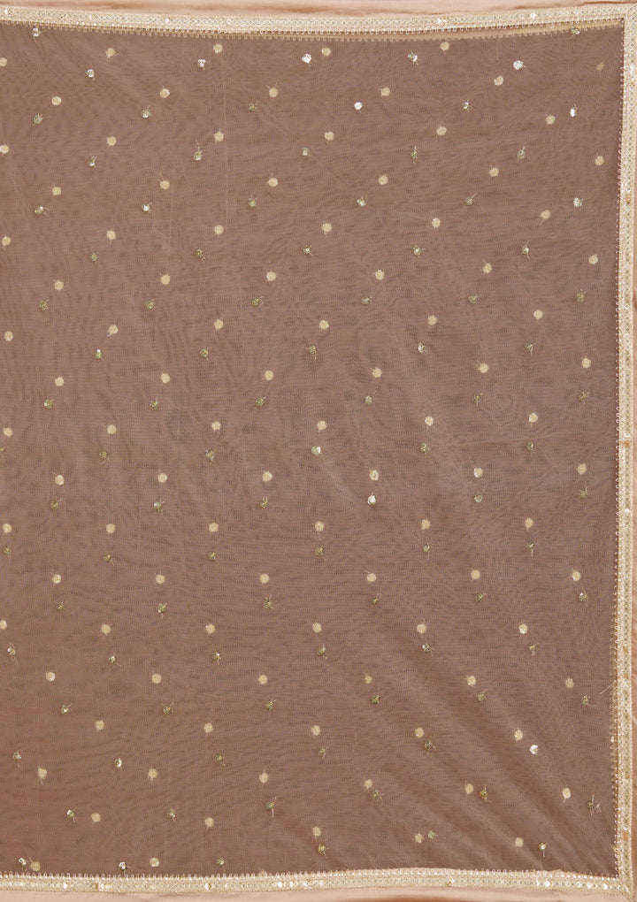 Beige Mirrorwork Tissue Readymade Salwar Suit