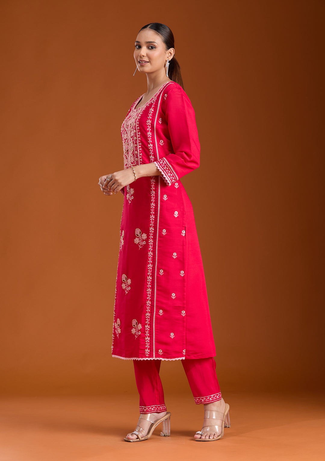 Rani Pink Cutdana Chanderi Readymade Salwar Suit