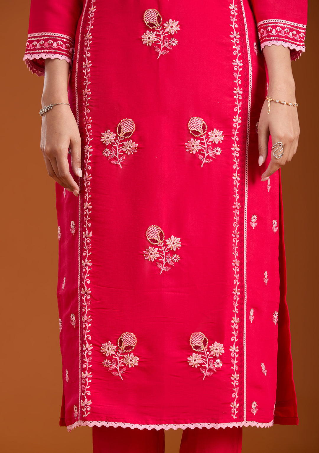 Rani Pink Cutdana Chanderi Readymade Salwar Suit