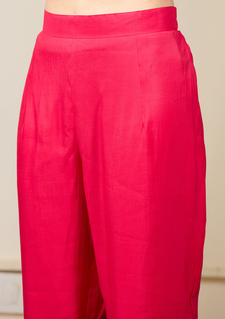 Rani Pink Chanderi Cutdana Straight Kurta With Regular Pant And Dupatta