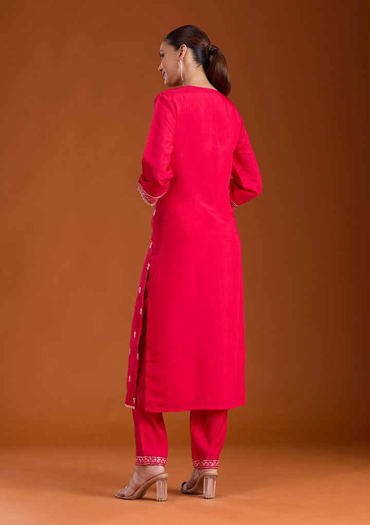 Rani Pink Cutdana Chanderi Readymade Salwar Suit