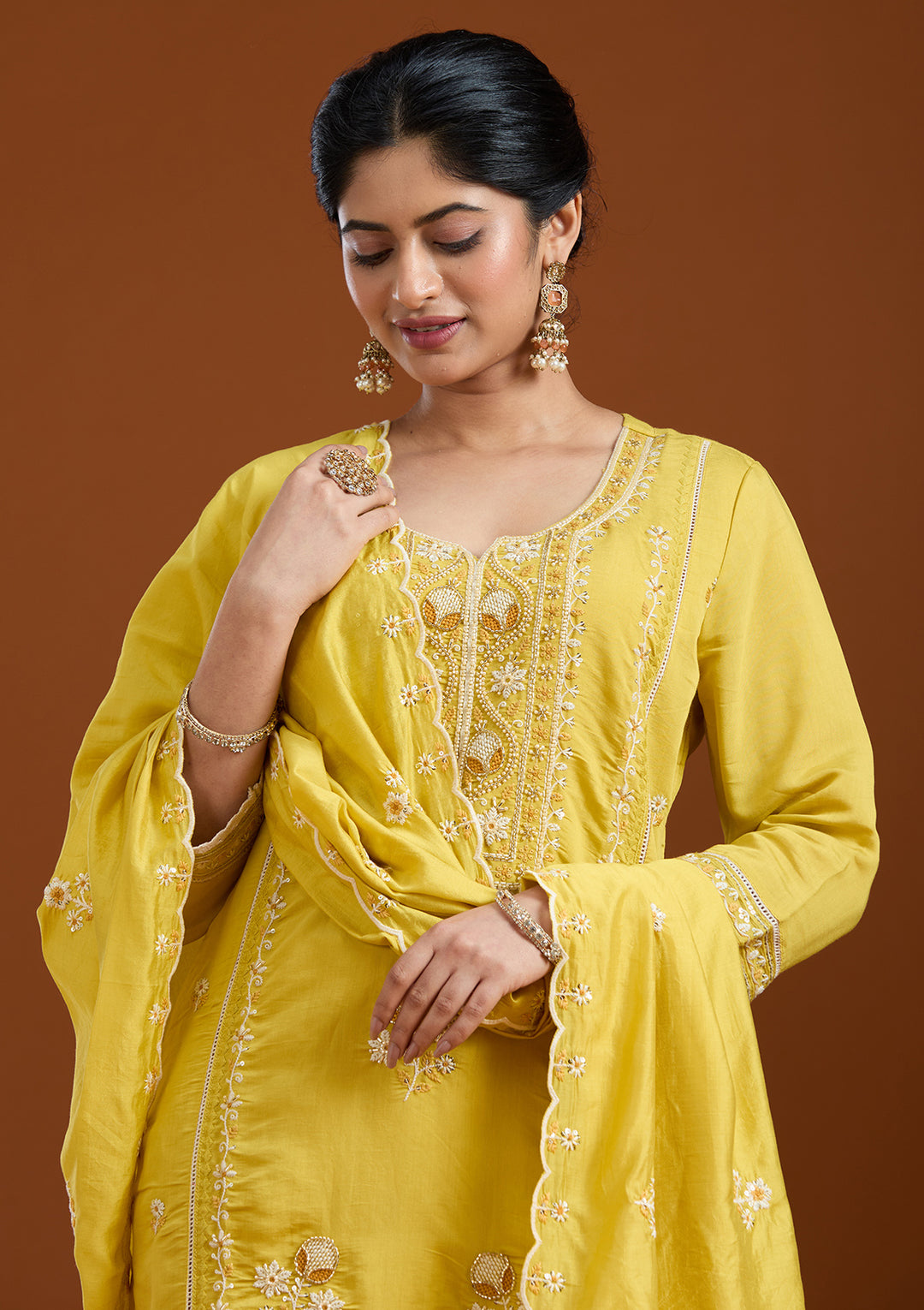 Yellow Cutdana Chanderi Readymade Salwar Suit