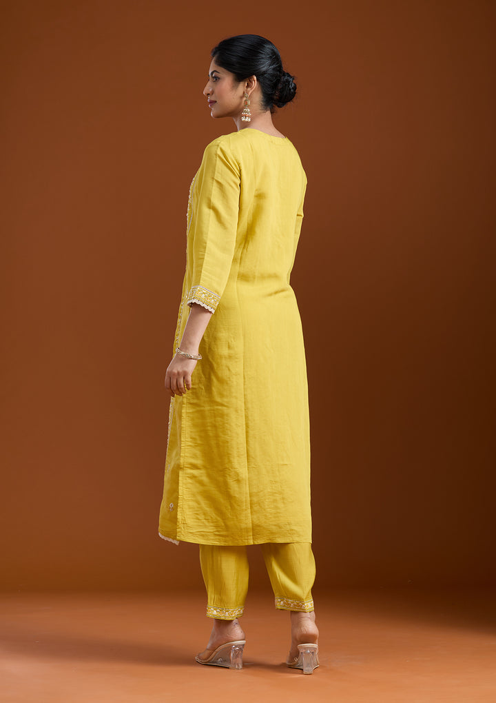Yellow Cutdana Chanderi Readymade Salwar Suit
