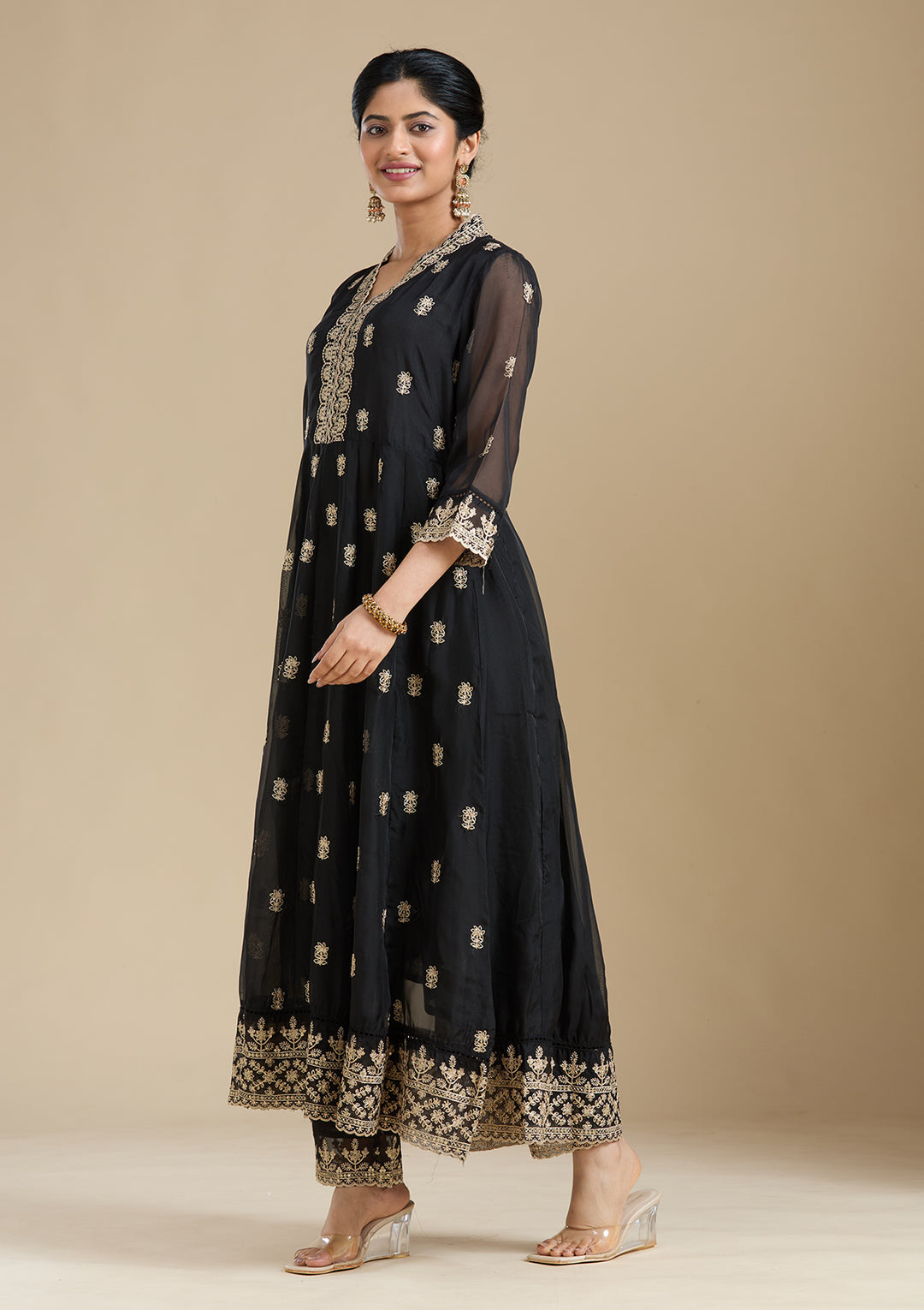 Black Zariwork (Gold) Organza Readymade Salwar Suit