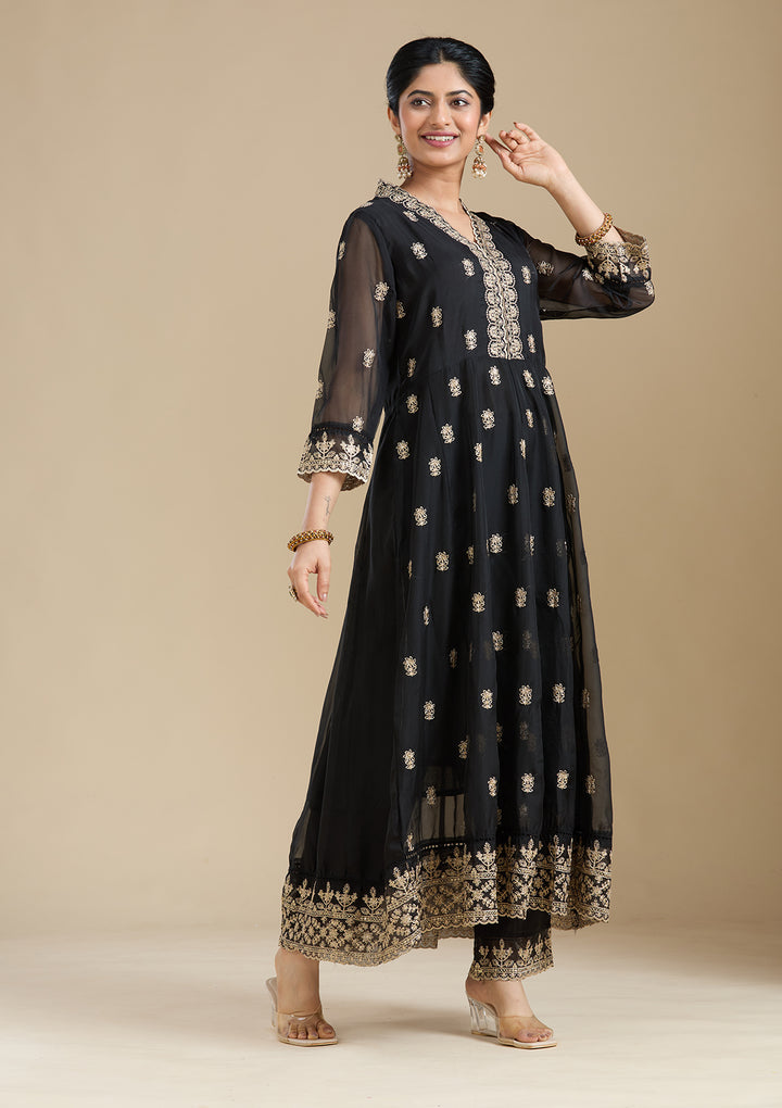 Black Zariwork (Gold) Organza Readymade Salwar Suit