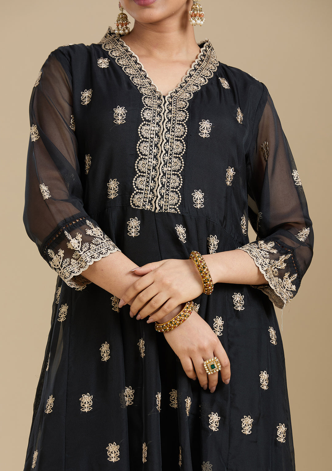 Black Zariwork (Gold) Organza Readymade Salwar Suit
