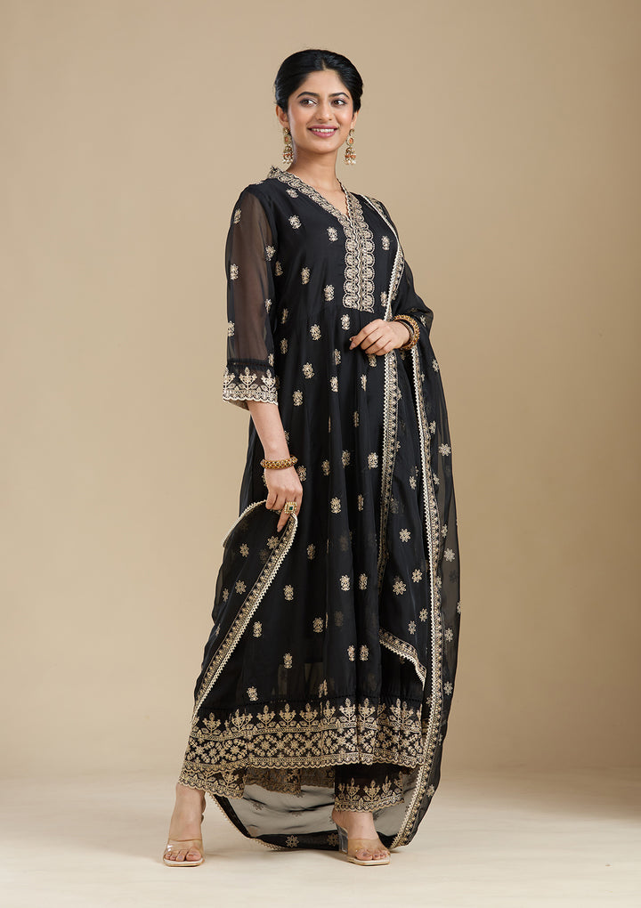 Black Zariwork (Gold) Organza Readymade Salwar Suit