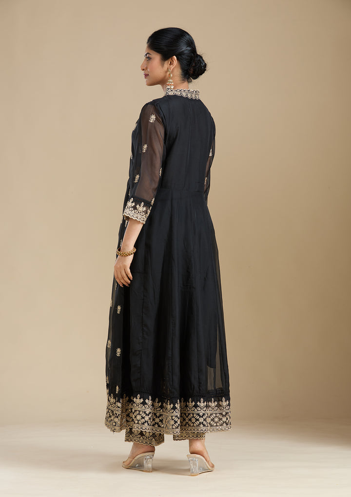 Black Zariwork (Gold) Organza Readymade Salwar Suit