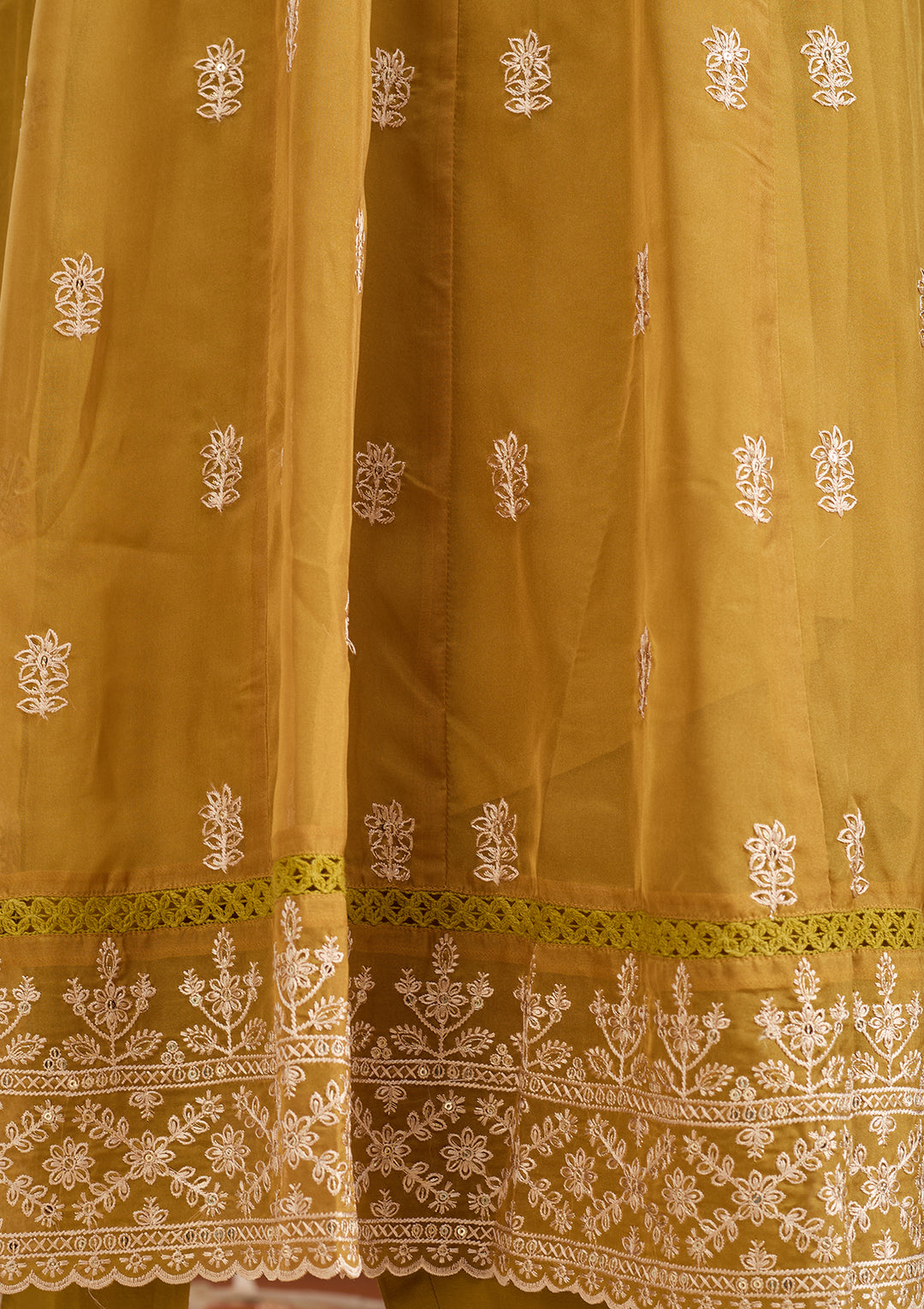 Mehandi Green Threadwork Organza Readymade Salwar Suit