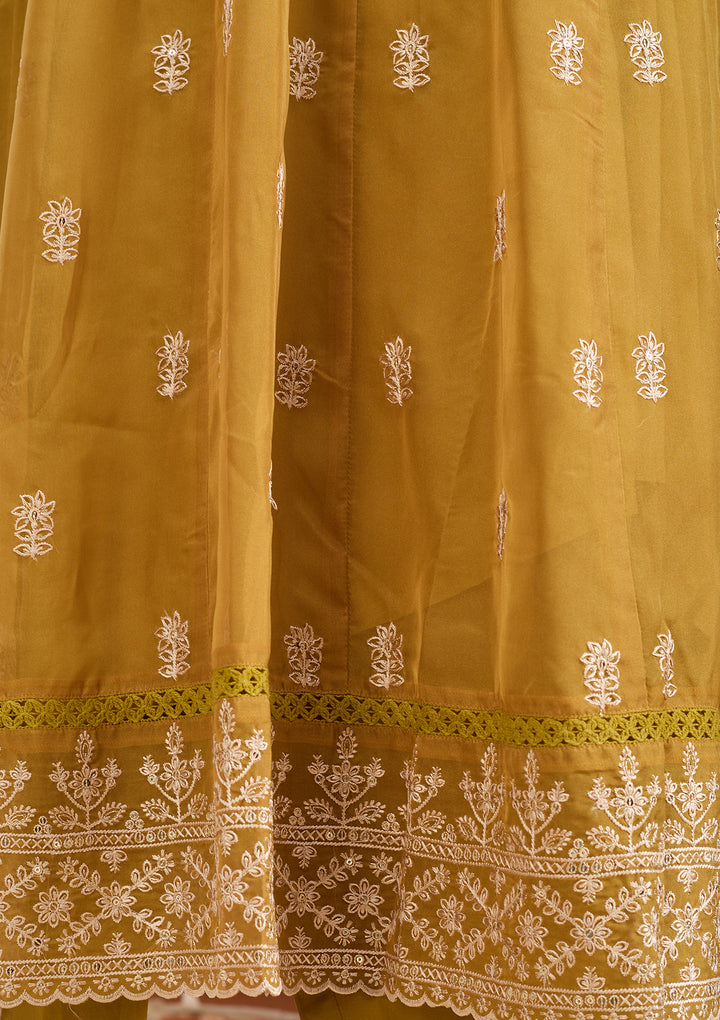 Mehandi Green Threadwork Organza Readymade Salwar Suit