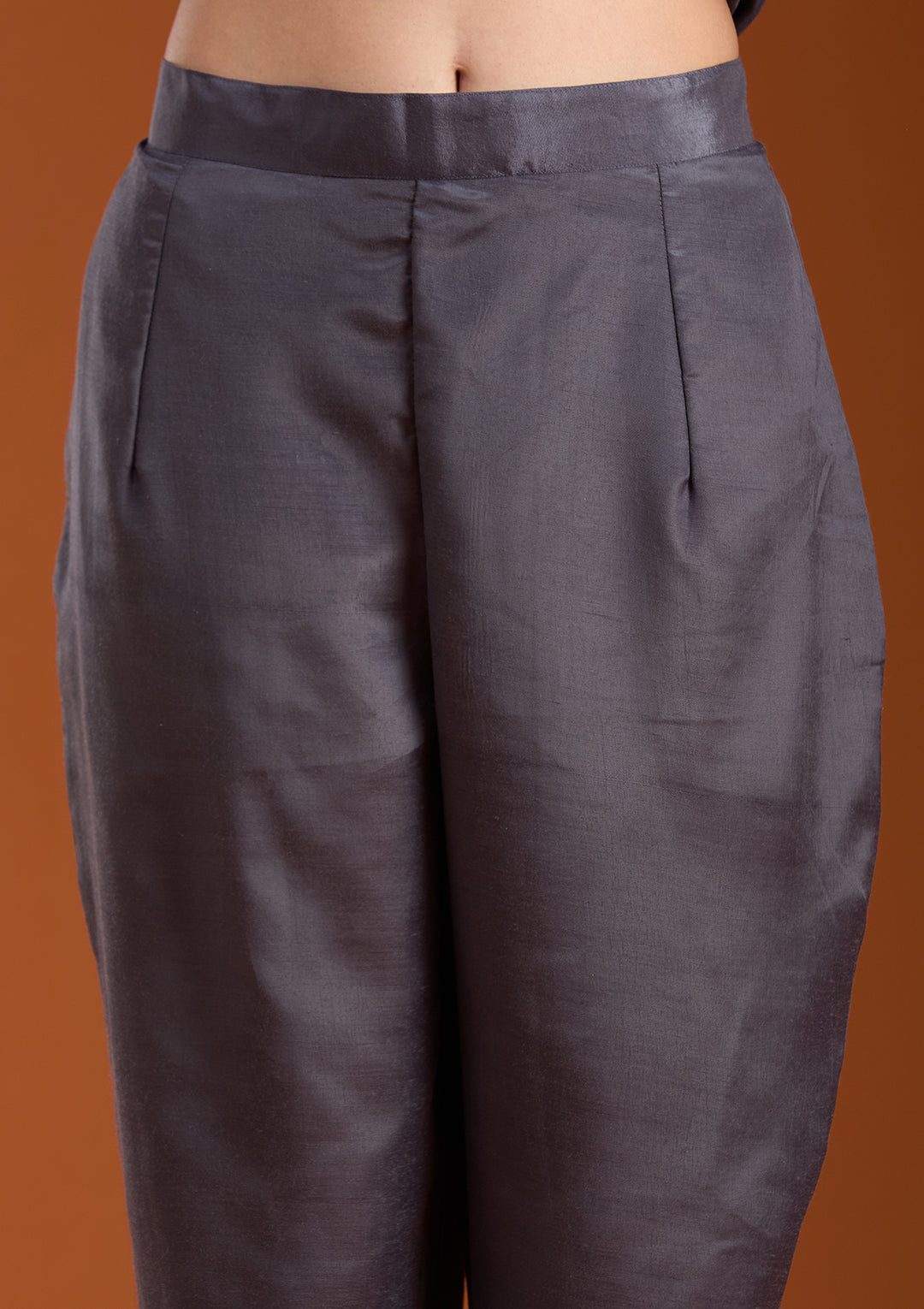 Grey Zariwork (Gold) Organza Readymade Salwar Suit