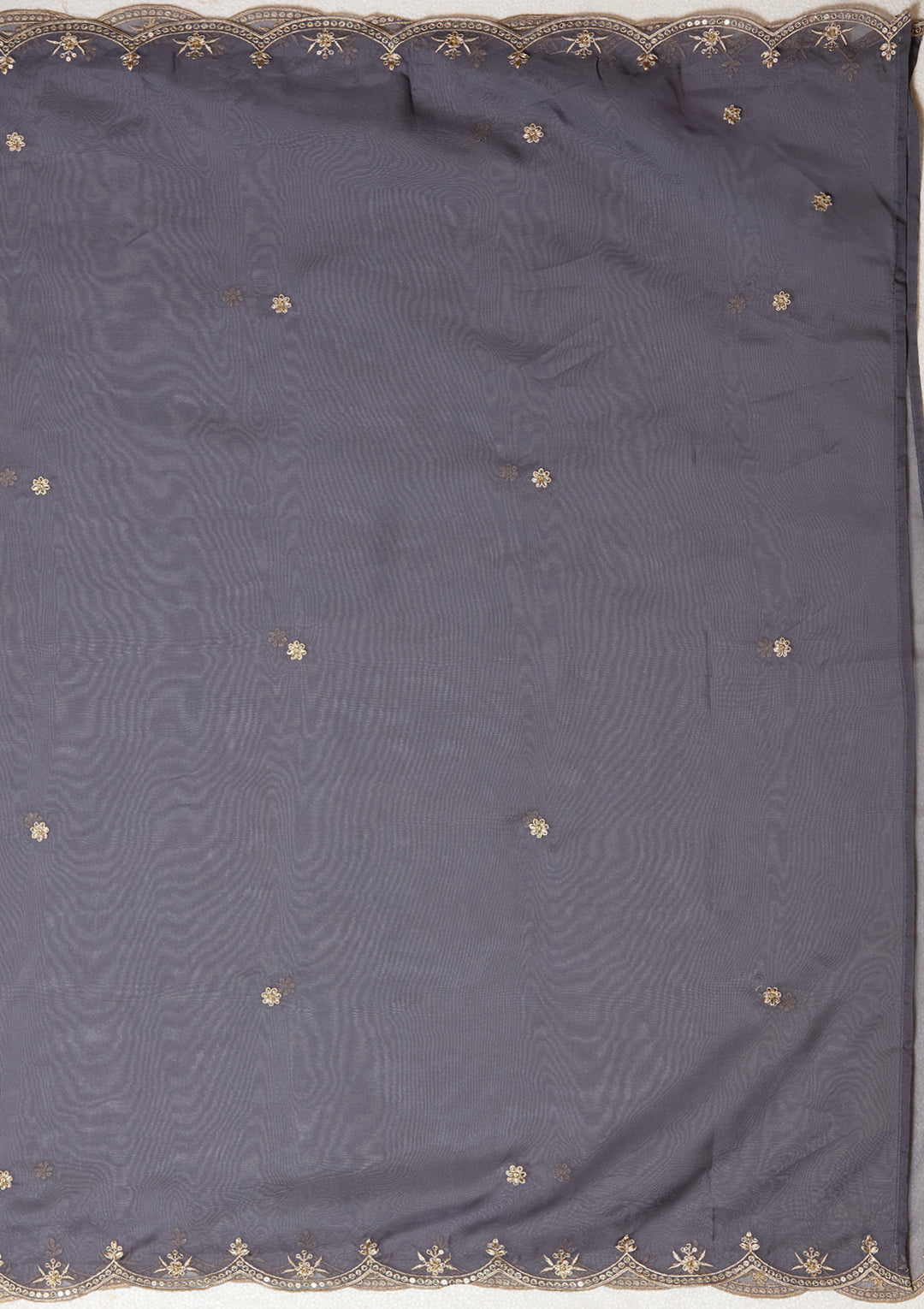 Grey Organza Threadwork Anarkali Kurta With Regular Pant And Dupatta