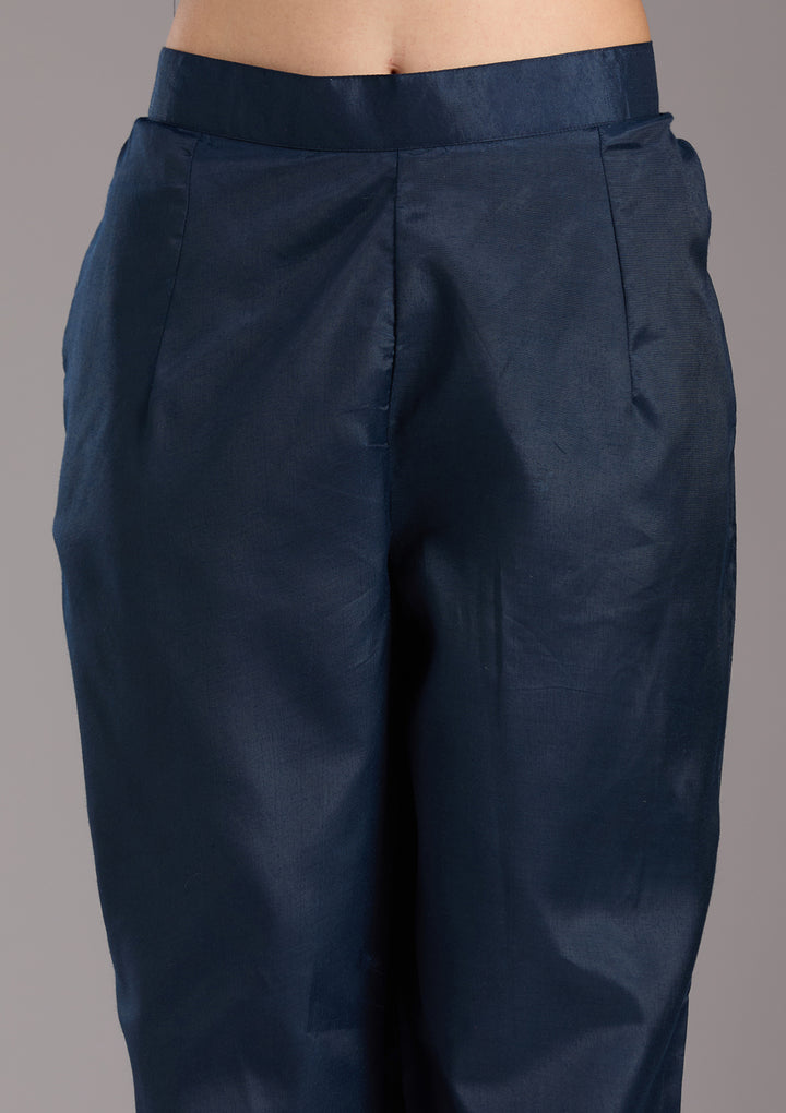 Navy Blue Zariwork (Gold) Organza Readymade Salwar Suit