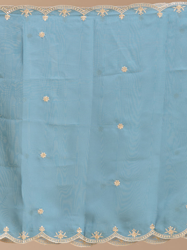 Sky Blue Threadwork Organza Readymade Salwar Suit