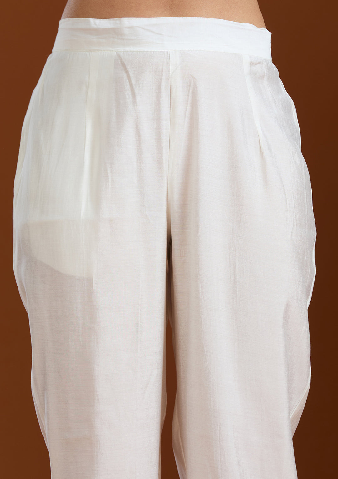 White Threadwork Chanderi Readymade Salwar Suit