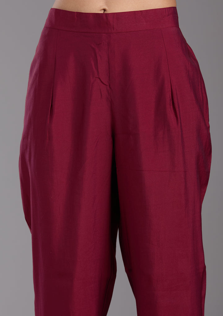 Maroon Cutdana Chanderi Readymade Salwar Suit