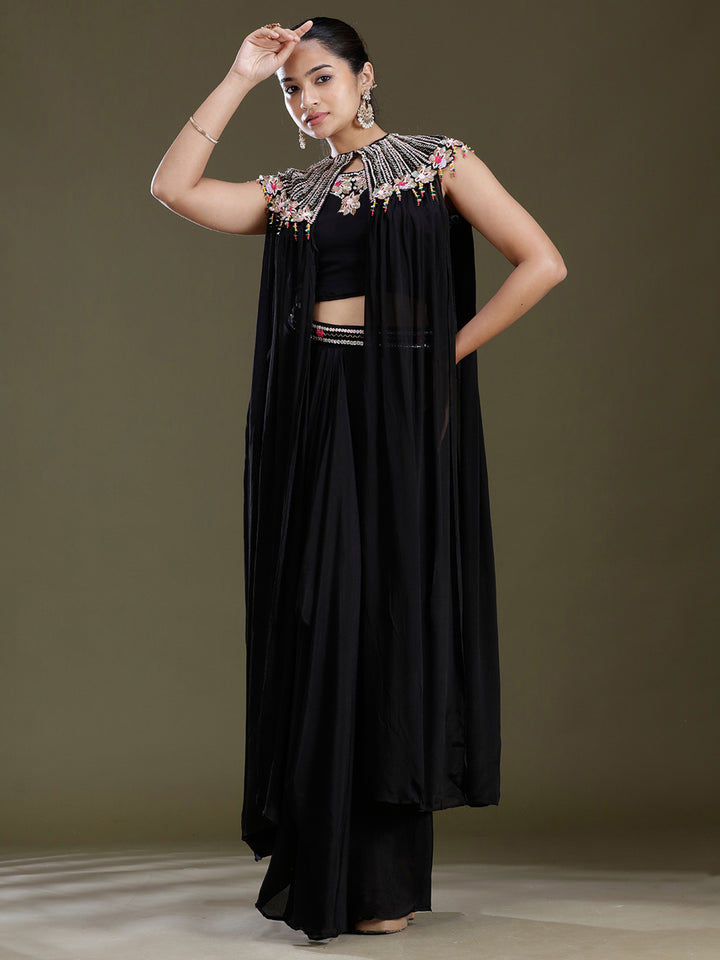Black Threadwork Soft Raw Silk Readymade Salwar Suit