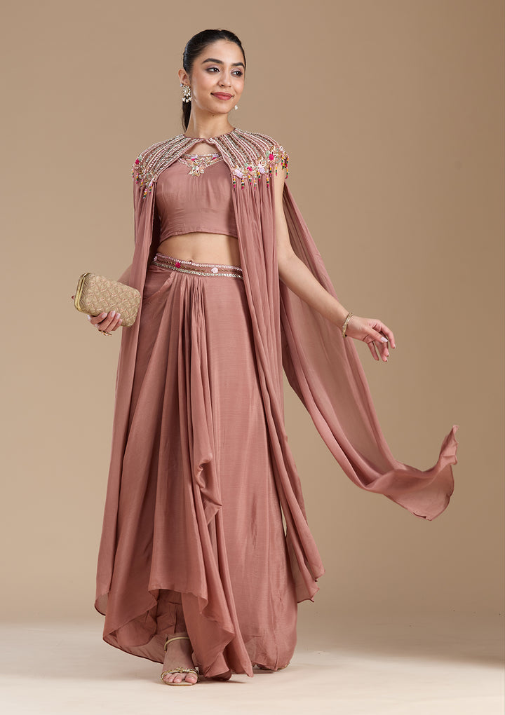 Brown Cutdana Georgette Readymade Salwar Suit