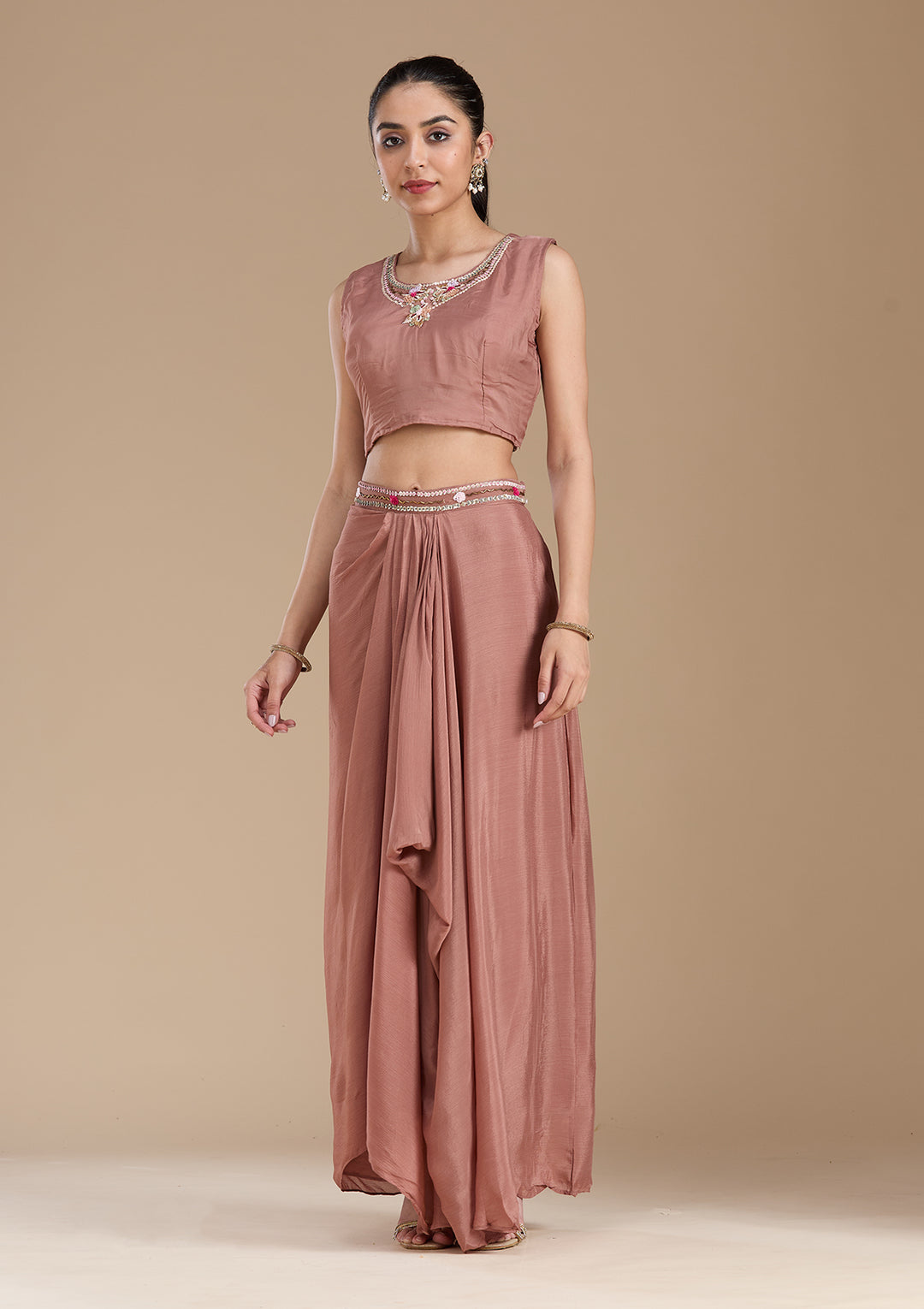 Brown Cutdana Georgette Readymade Salwar Suit