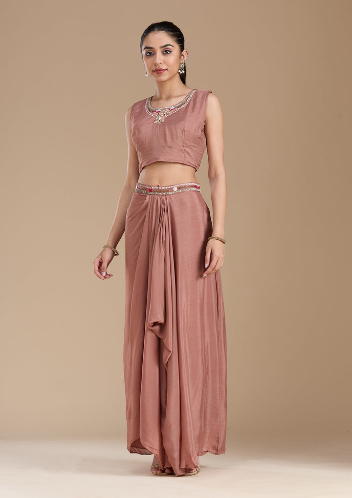 Brown Cutdana Georgette Readymade Salwar Suit