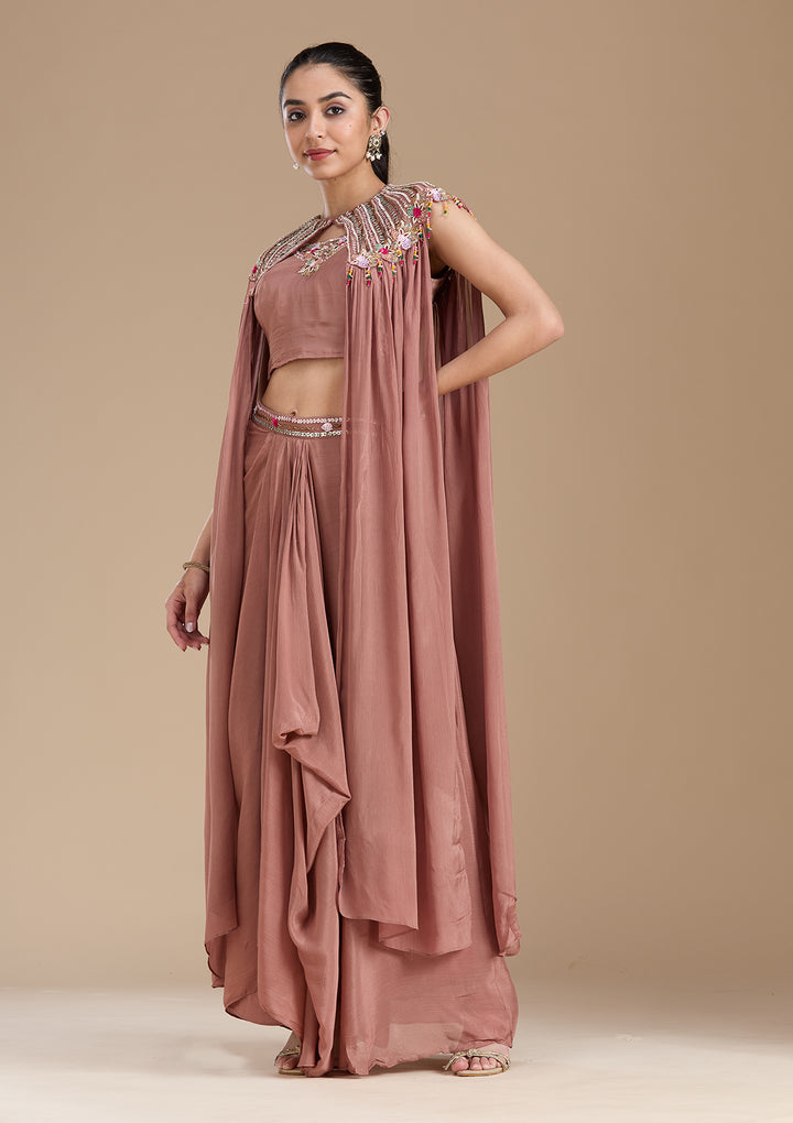 Brown Cutdana Georgette Readymade Salwar Suit