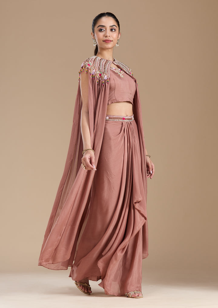 Brown Cutdana Georgette Readymade Salwar Suit