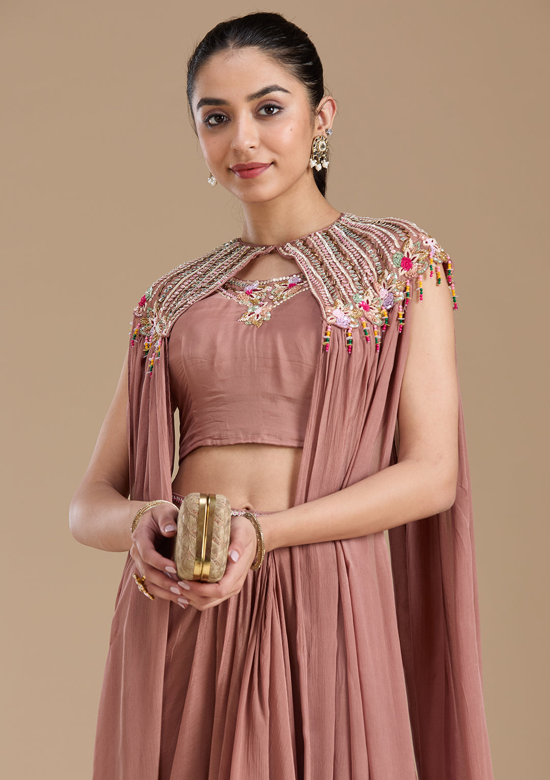 Brown Cutdana Georgette Readymade Salwar Suit