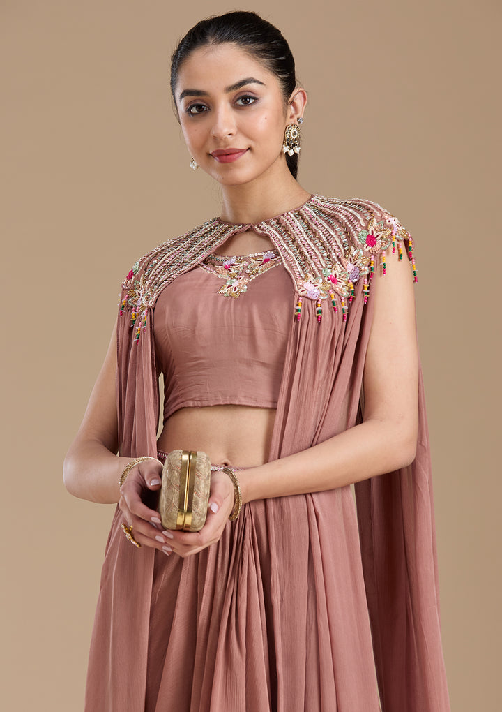 Brown Cutdana Georgette Readymade Salwar Suit