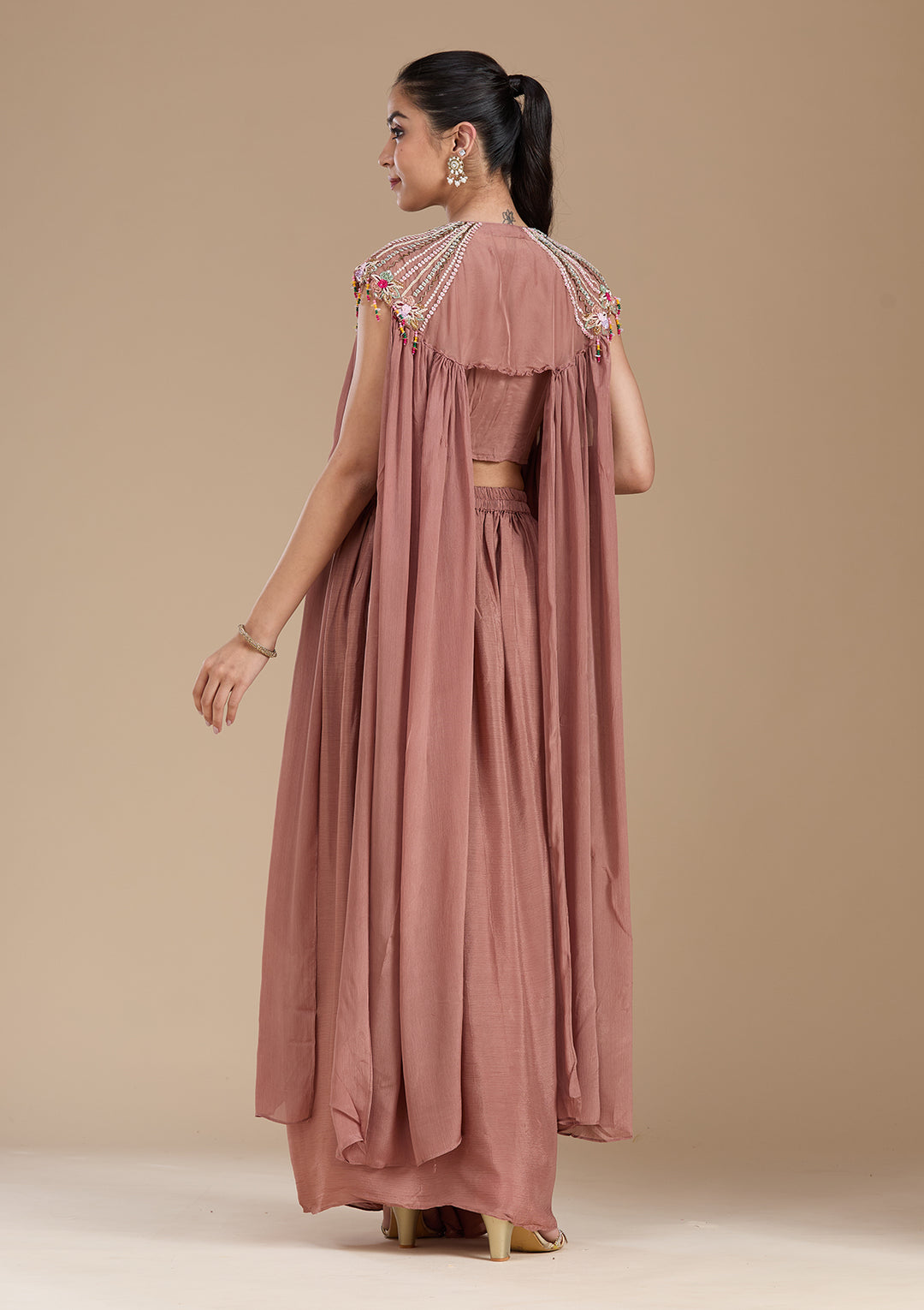 Brown Cutdana Georgette Readymade Salwar Suit