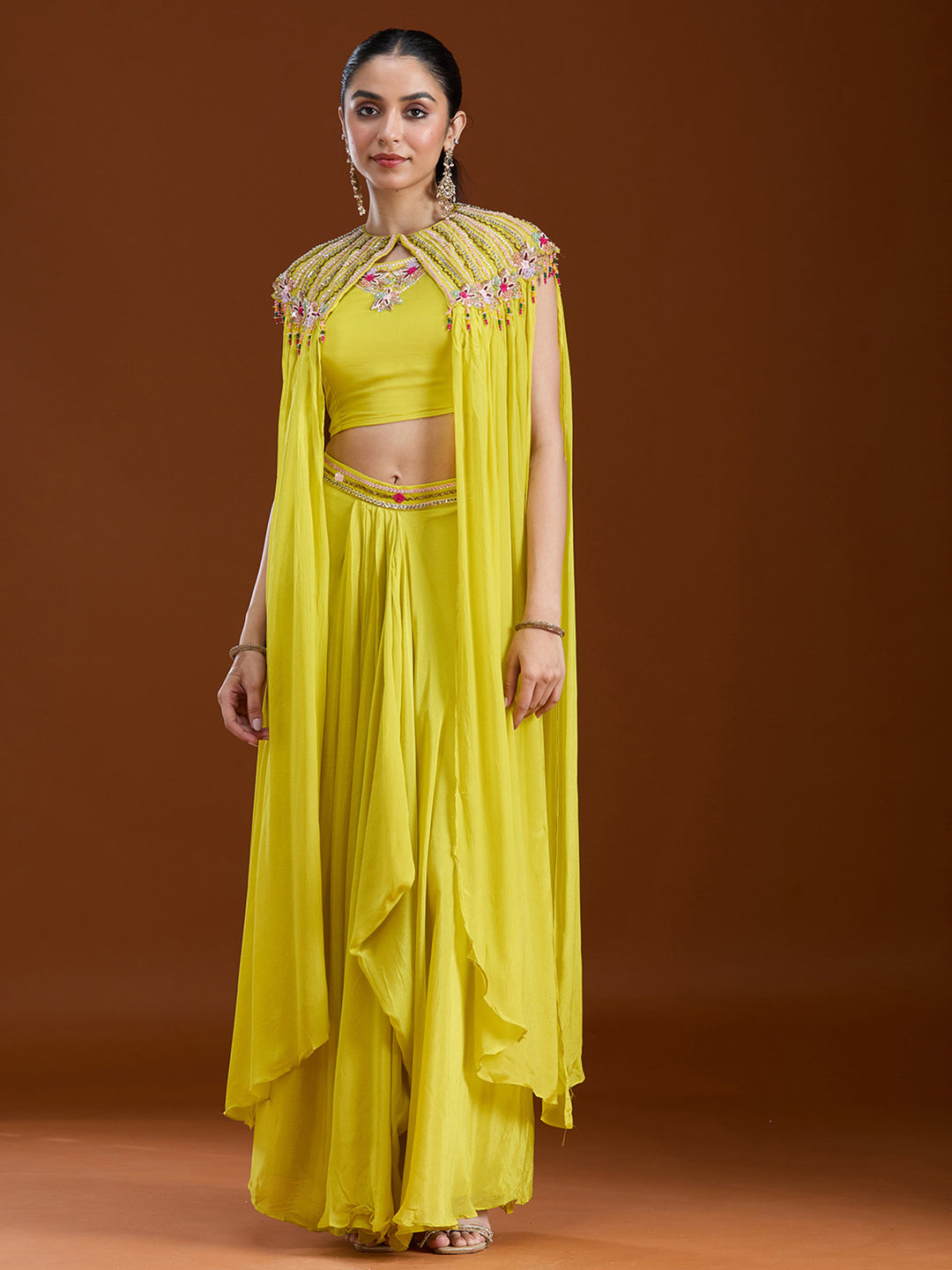Lemon Yellow Cutdana Georgette Readymade Salwar Suit